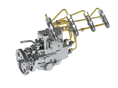 Mechanical Assembly With Metal Structure Gear And Yellow Components Design 3d model