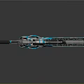 Futuristic Blue And White High Tech Weapon Featuring Intricate Design And Reflective Surface