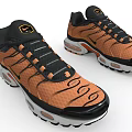 Orange Black Running Shoes with Wave Like Patterns Air Cushion Sole and Yellow Logo