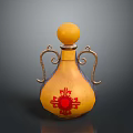 Decorative Daily Life Product Yellow Bottle With Red Floral Pattern And Metal Handles