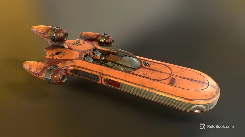 Detailed Retro Orange Sci Fi Spaceship With Streamlined Design And Engines 3d model 