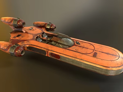 Detailed Retro Orange Sci Fi Spaceship With Streamlined Design And Engines 3d model