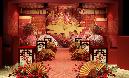 New Chinese Wedding Scene Wedding Stage 3d model