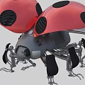Ladybug Shaped Industrial Equipment With Red Black Spots Mechanical Wings Legs And Blades