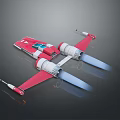 Red Sci Fi Spaceship Model With Twin Engines And Blue Thrusters 3d model