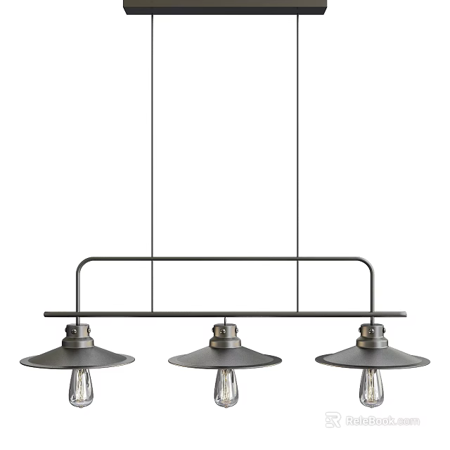 Modern Industrial Three Light Pendant Light With Metal Frame And Shades 3d model 