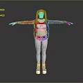Blonde Female Character With Pigtails Red Blue Jacket Tattoos Standing Arms Outstretched