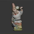 Garden Gnome Statue With Pointed Hat Holding Magnifying Glass And Flowers On Decorative Base