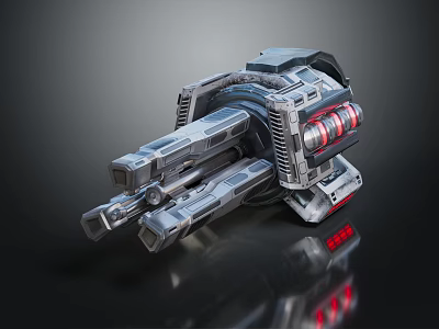 Futuristic Mechanical Weapon With Multiple Barrels Metallic Structure And Red Accents 3d model