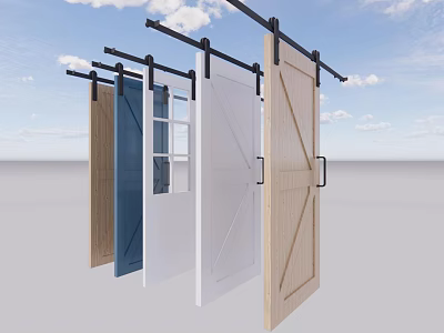Sliding Barn Doors With Different Colors And Wooden Designs For Home 3d model