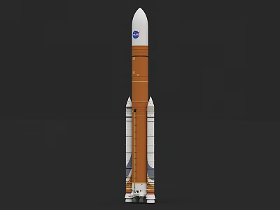 NASA Rocket Launch Vehicle With Orange Core Stage And Solid Rocket Boosters 3d model