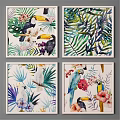 Tropical Floral Art Prints In White Frames With Green Leaves And Colorful Flowers