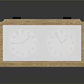 Wooden Double Clock With Round White Dial Red Hands And Black Top Knobs 3d model
