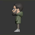 Cartoon Style Man With Glasses Beard Green Hoodie Standing On Gray Background