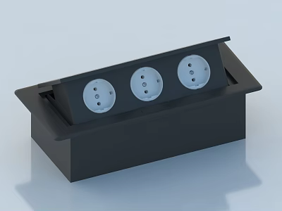 Modern Black Recessed Switch Panel With Three Round Power Sockets 3d model