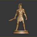 Golden Ancient Warrior Statue With Spear Armor And Decorative Base