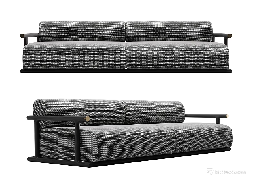 Modern Two Seater Sofa Design With Gray Textured Fabric And Black Armrest Frame 3d model