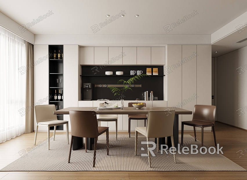 Restaurant Dining Table and Chair Wine Cabinet Italian Restaurant High-class Grey Restaurant Black and White Grey Restaurant model