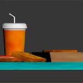 Delicious Grilled Sandwiches With Orange Drink On Blue Tray And Ketchup Packet