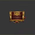 Open Wooden Treasure Chest With Golden Decorations Red Gemstone Gems And Pearl Necklace