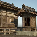 Traditional Ancient Wooden Architecture Featuring Upturned Eaves Latticed Windows And Stone Paved Ground