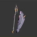 Purple Shield And Decorative Staff With Heart Shaped Emblem And Ornate Details