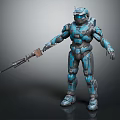 Sci Fi Warrior In Blue Armor Holding Rifle And Standing In Futuristic Pose 3d model