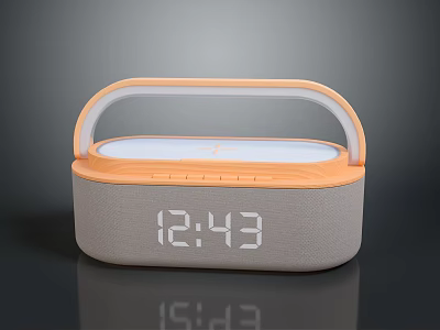 Portable Modern Digital Alarm Clock With Orange Handle Gray Body And Digital Time 3d model
