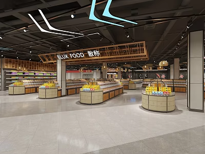 Modern Supermarket Fresh Food Section With Fruit And Vegetable Display Shelves 3d model