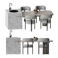 Modern Dining Table Set With Gray Chairs And Marble Countertop 3d model