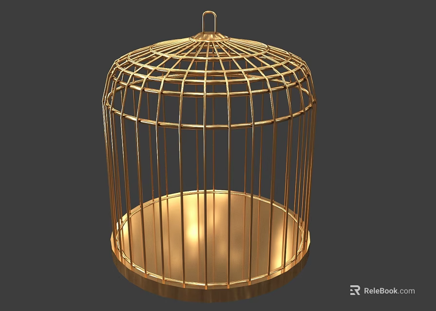 Golden Metal Birdcage With Wire Design Handle And Round Base For Home Decor 3d model 