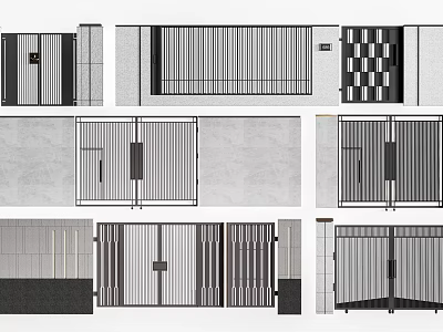 Modern Entrance Gate Exterior With Double Door Designs Striped Panels And Checkerboard Patterns 3d model