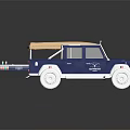 Blue Off Road Style Model Car With Beige Soft Top White Wheels And Body Logo