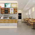 Bright Modern Bubble Tea Shop Interior With Counter Seating Wooden Shelves And Drink Machines