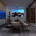Traditional Chinese Shop Front Desk With Wooden Design Marble Countertop And Decorative Shelves