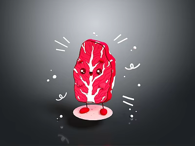 Cartoon Red Leaf Character With Smiling Face Standing On Pink Base And Decorative Elements 3d model