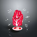 Cartoon Red Leaf Character With Smiling Face Standing On Pink Base And Decorative Elements