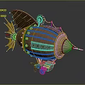 Steampunk Airship With Pink Brown Mechanical Wings Decorative Figure And Vintage Design