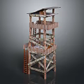 Wooden Hunting Observation Tower With Multi Level Platforms Ladder And Elevated Structure 3d model