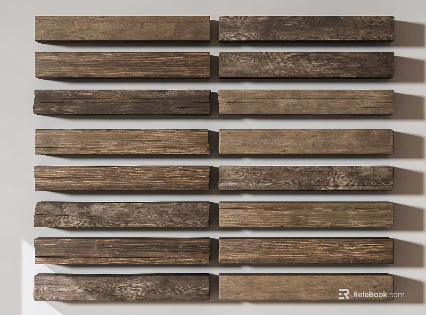 Rustic Brown Wooden Columns Arranged in Vertical Rows for Interior Design 3d model 