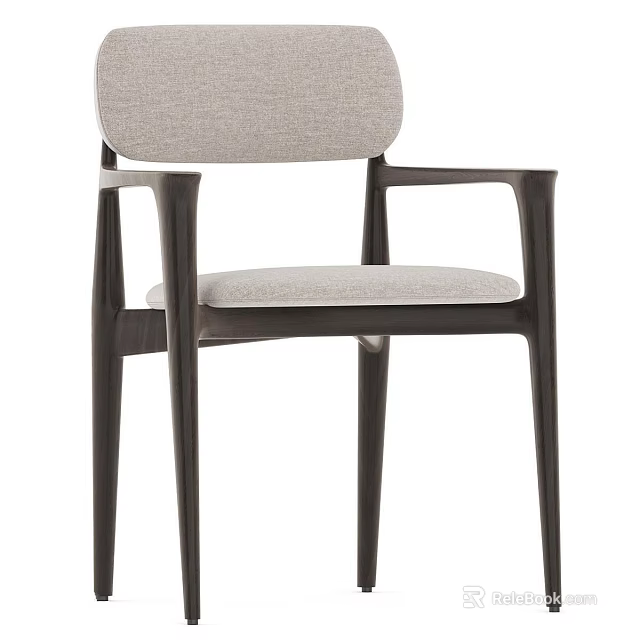 Modern Dining Chair With Linen Upholstered Seat Armrests And Wooden Frame Design 3d model 