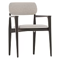 Modern Dining Chair With Linen Upholstered Seat Armrests And Wooden Frame Design