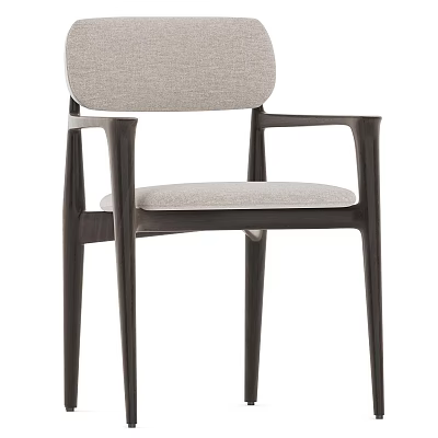 Modern Dining Chair With Linen Upholstered Seat Armrests And Wooden Frame Design 3d model