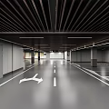 Modern B1 Level Parking Garage Interior With Exit Sign And Marked Parking Spaces 3d model