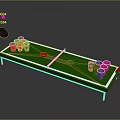 Beer Pong Table Setup With Green Surface Red Cups Paddles And Ball