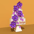 Multi layered White Structure With Purple Flowers And Logo On Orange Background 3d model