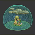 Crystal Ball Scene With Clouds Green Tree Small House And Blue Water