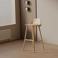 Minimalist Light Wood Bar Stool In Modern Interior With Window Blinds And Radiator