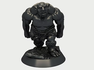 Detailed Mythical Monster Sculpture Carving With Muscular Build Black Finish And Standing Base 3d model