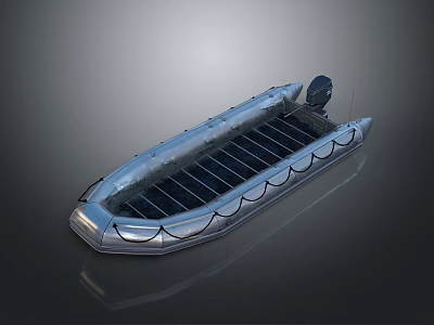 Metallic Inflatable Solar Powered Boat With Rooftop Solar Panels And Outboard Motor Design 3d model